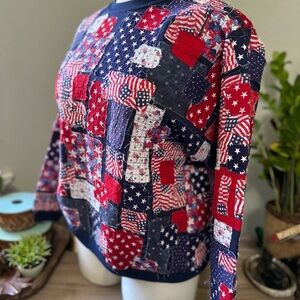 Patriotic Patchwork Stars & Stripes Women’s Crew Neck Sweatshirt